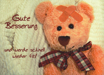 Genesungskarte mit süßem Teddybär und Genesungswunsch für schnelle Besserung liebevolle Postkarte für gute Besserung