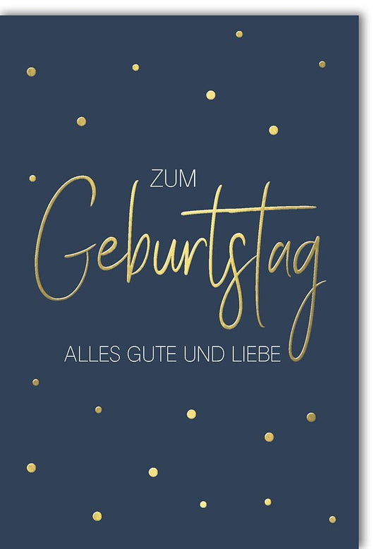 Geschäftliche Geburtstagskarte - Elegantes Design in Gold & Blau mit Punkten für stilvolle Gratulationen