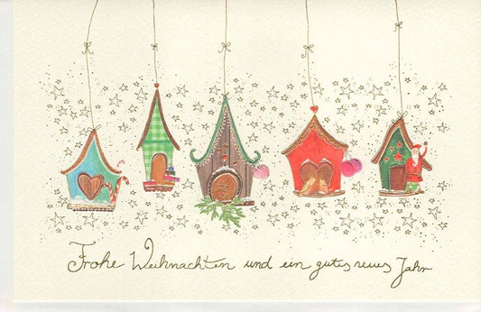 Geschäftliche Weihnachtskarte auf Naturkarton mit veredeltem Vogelhäuschen - Design