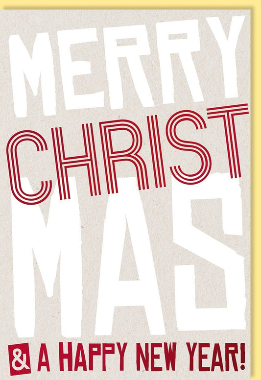 Geschäftliche Weihnachtskarte - Rote Folienprägung auf Naturkarton, Modernes Design "Merry Christmas & Happy New Year", Schlichte Eleganz