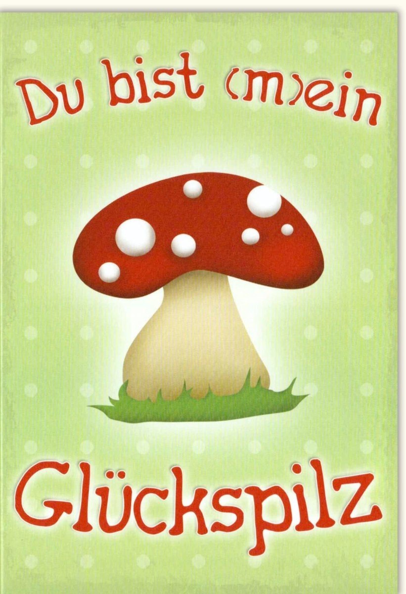Glückwunschkarte - "Glückspilz" mit Kleeblatt & Herz, Fröhliches Design in Grün Rot Weiß für Freundschaft und Feierlichkeiten