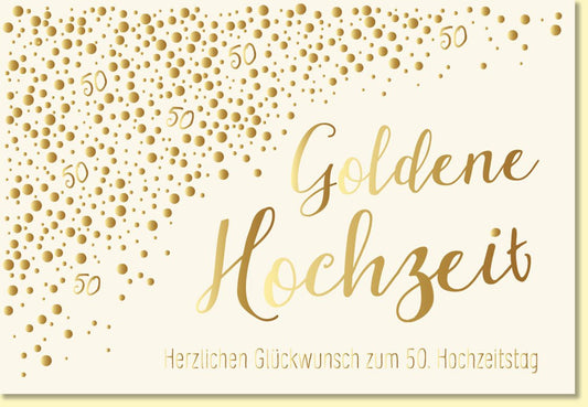 Glückwunschkarte Goldene Hochzeit edle Doppelkarte mit goldener Schrift und Punkten stilvolle Karte zum 50 Hochzeitstag Jubiläum