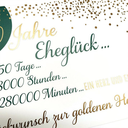 Glückwunschkarte goldene Hochzeit edles Design 50 Jahre Eheglück Konfetti Motiv Goldprägung Jubiläumskarte Eheringe