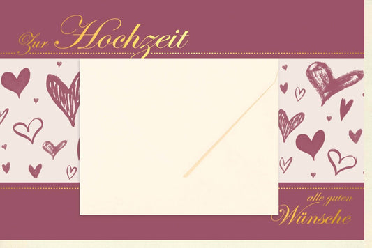 Glückwunschkarte Hochzeit - Romantische Herzen für das Brautpaar, Feierliche Gratulation zur Heirat