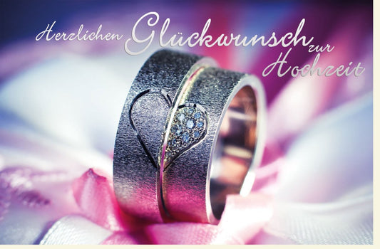 Glückwunschkarte Hochzeit - Stilvolle Karte mit Eheringen und Herzmotiv, Ideal für Heiratsgratulationen