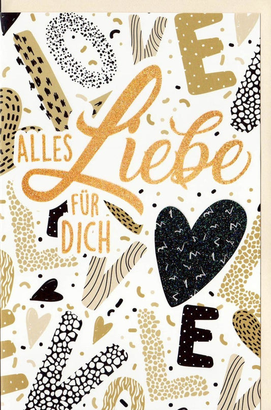 Glückwunschkarte in Gold, Schwarz & Weiß - Stilvolle Karte mit gelben Akzenten für besondere Anlässe