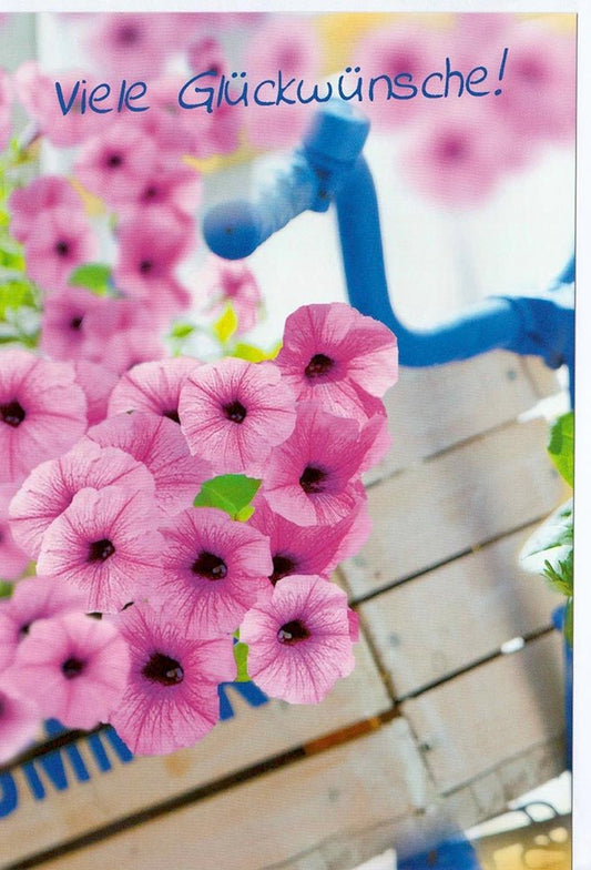 Glückwunschkarte mit Blumenmotiv und Fahrrad liebevoll gestaltet für persönliche Grüße hochwertige Doppelkarte für jeden Anlass