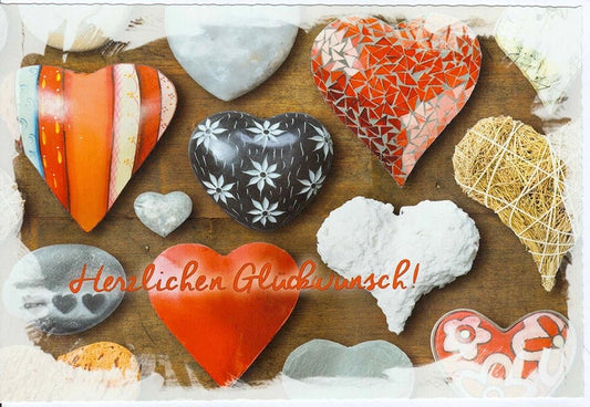 Glückwunschkarte mit Herzen Herzlichsten Glückwunsch bunte und kreative Doppelkarte für besondere Anlässe liebevolle Grußkarte Geschenkidee