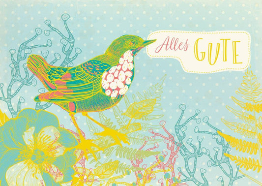 Glückwunschkarte mit Vogel - Illustration und Spruch "Alles Gute" - Postkarten - Sprüche