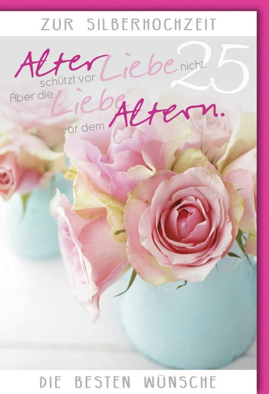 Glückwunschkarte Silberhochzeit - Elegantes Rosen - Design zum 25 - jährigen Ehejubiläum, Hochwertige Karte für besondere Feiern