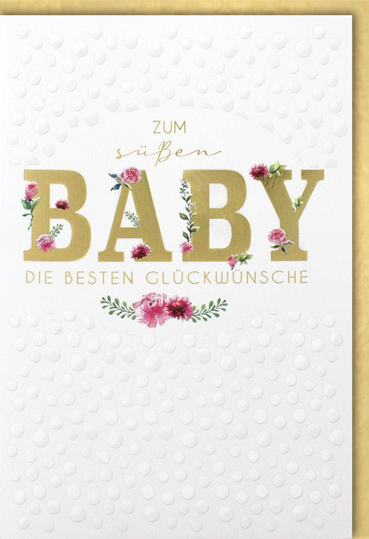 Glückwunschkarte zur Geburt - Babyshower Karte mit floralem Design und Prägung für frischgebackene Eltern