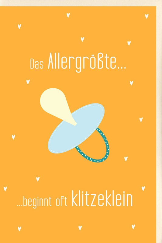 Glückwunschkarte zur Geburt - Babyshower mit Herzchen & Schnuller, Klitzeklein Design