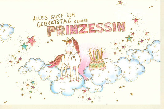 Glückwunschkarte zur Geburt für Mädchen - Prinzessin - Motiv in Rosa mit Glitzer und Sternen