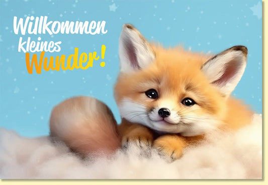 Glückwunschkarte zur Geburt mit Fuchsmotiv Willkommen kleines Wunder süße Babykarte für Mädchen und Jungen hochwertige Doppelkarte