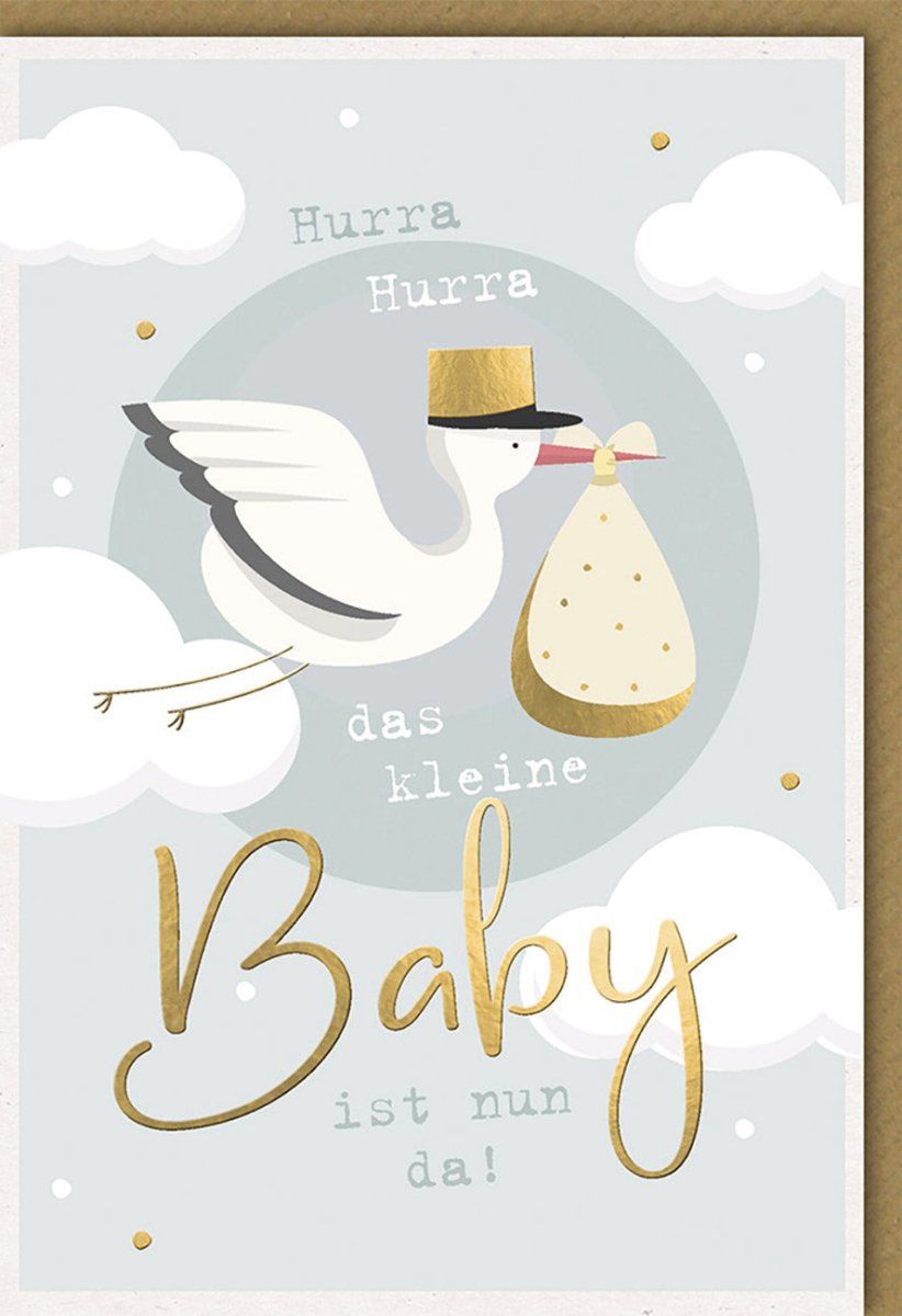 Glückwunschkarte zur Geburt - Storch & Baby, Herzliche Grüße für Neugeborene und Eltern, Perfekt für Babyshower