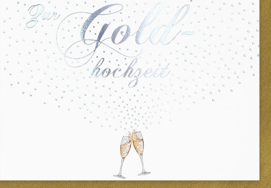 Glückwunschkarte zur Goldenen Hochzeit - Elegantes Sektgläser Design mit Glitzerprägung für 50 Jahre Ehefeier