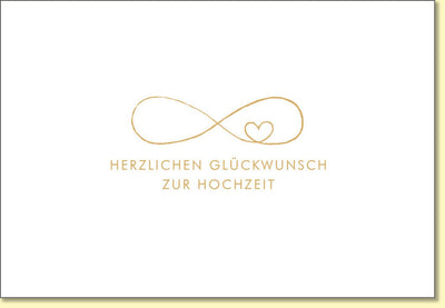 Glückwunschkarte zur Hochzeit mit Infinity-Symbol und Herz in Goldprägung edle Doppelkarte für Hochzeitsglückwünsche