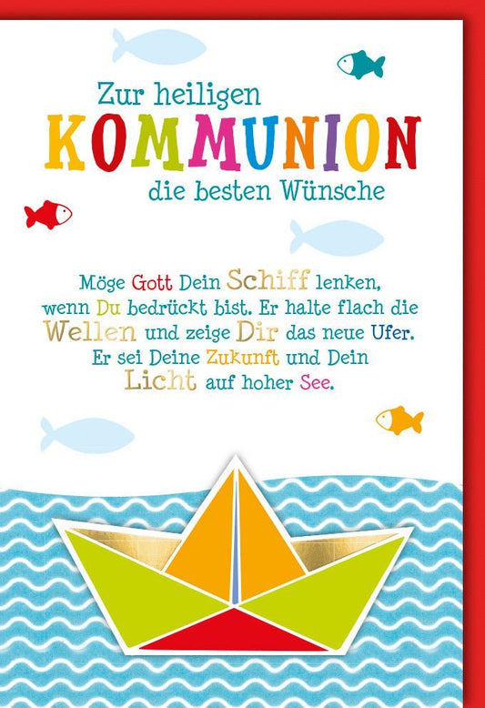 Glückwunschkarte zur Kommunion - Segelboot & Meer Design, christliche Hoffnung & Spiritualität für die Feier des Glaubens