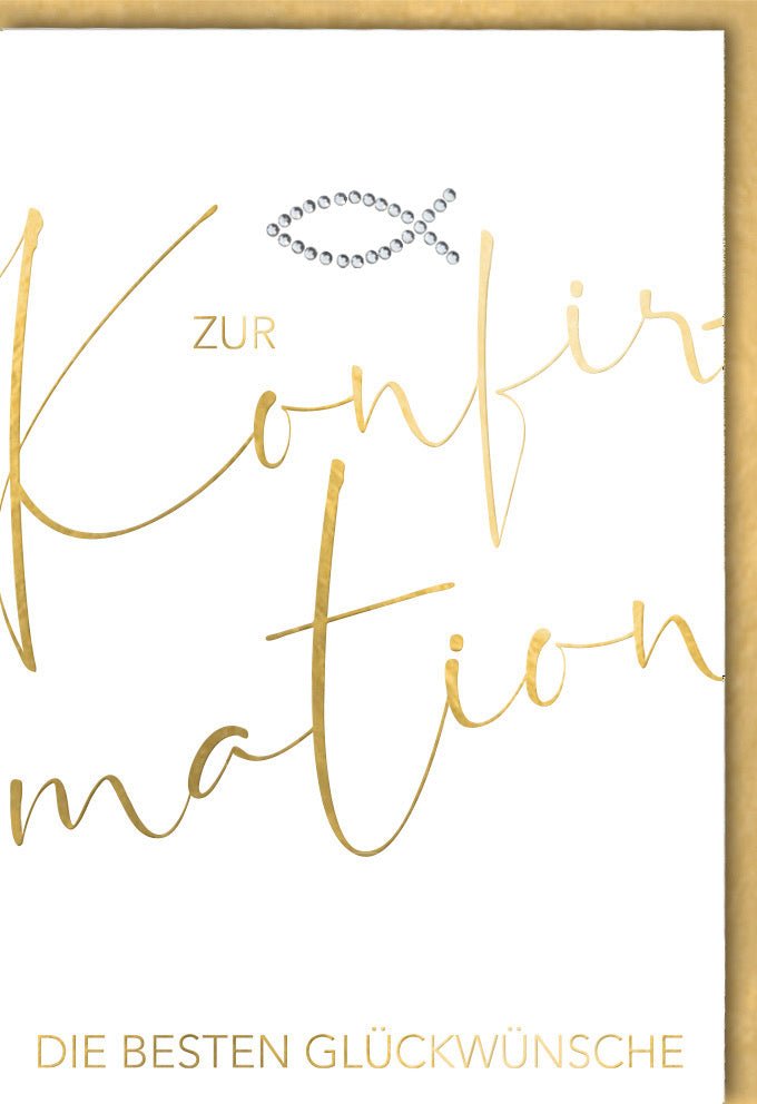 Glückwunschkarte zur Konfirmation - Stilvolles Design mit Goldfolienprägung auf Naturkarton, ideal für kirchliche Feierlichkeiten und Segenswünsche.