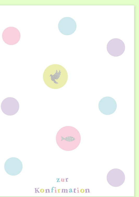Glückwunschkarte zur Konfirmation - Taube & Fisch in Pastell, ideal für Jugendweihe und Kirchenfeste