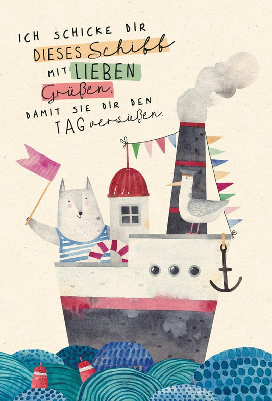 Grußkarte Abschied Spruch Schiff, Zuckerrohrpapier