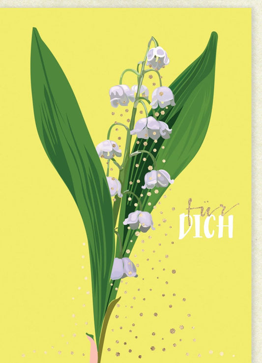 Grußkarte für jeden Anlass - Maiglöckchen Illustration, Gelb & Grün, Stilvoll und Elegant