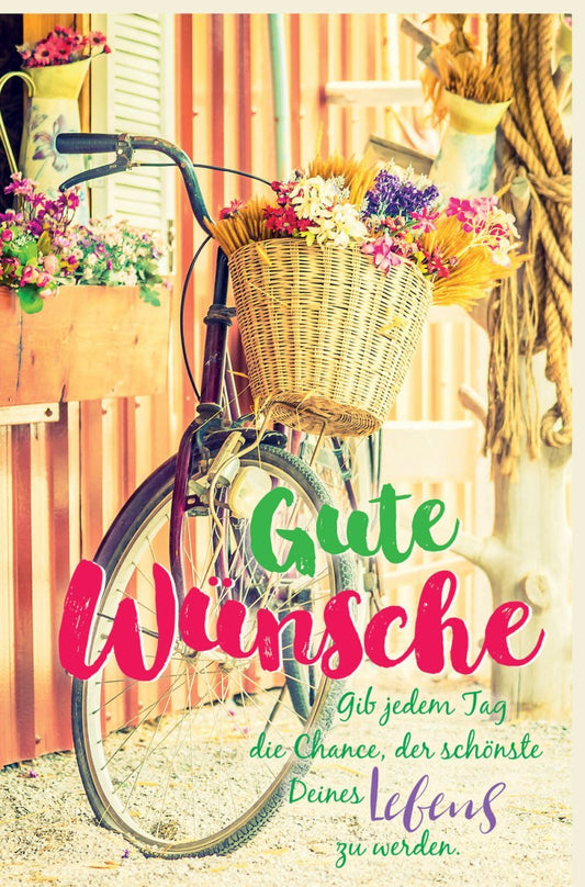 Grußkarte für Lebensfreude - Vintage Fahrrad & Blumenmotiv, ideal als Geschenk oder Deko für Frühlings - und Sommerfeste