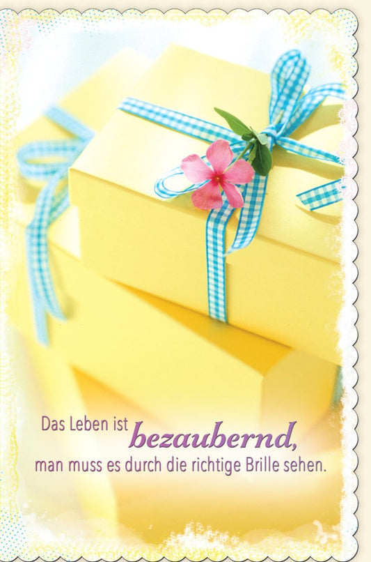 Grußkarte – Gelbe Blume & Schleife, Lebensfreude & Optimismus für Glückwünsche