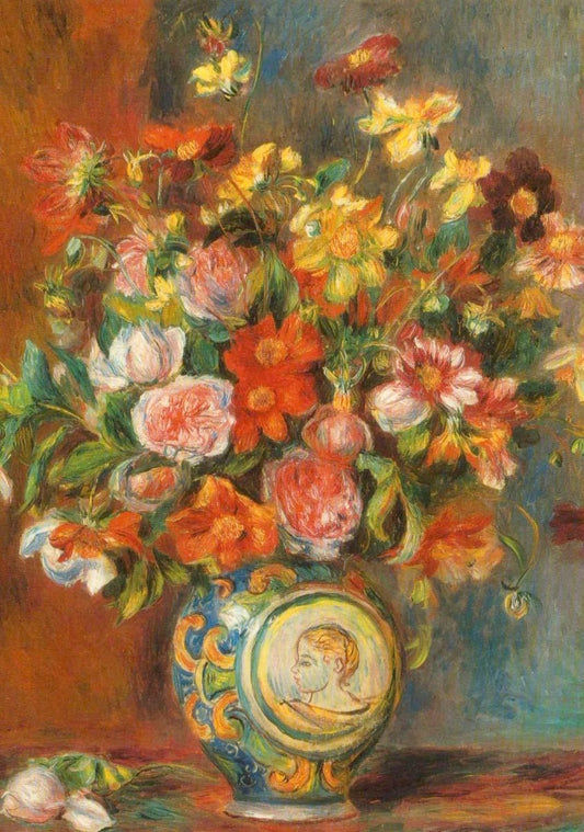 Grußkarte - Impressionistische Blumenstrauß Postkarte von Auguste Renoir, Farbenfrohe Blanko Grußkarte im Vintage - Stil, Hochwertige Museum Qualität