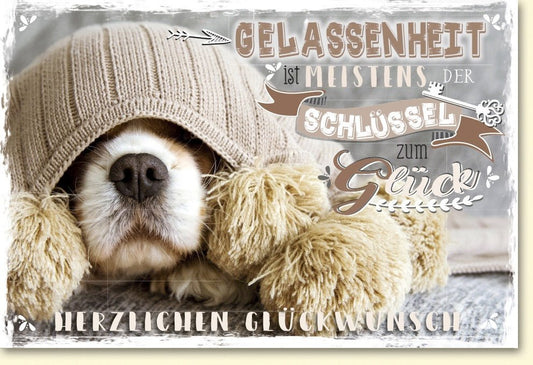 Herzlichen Glückwunsch Karte "Schlüssel zum Glück" - Hund, Herz & Wärme für Freude und Gelassenheit
