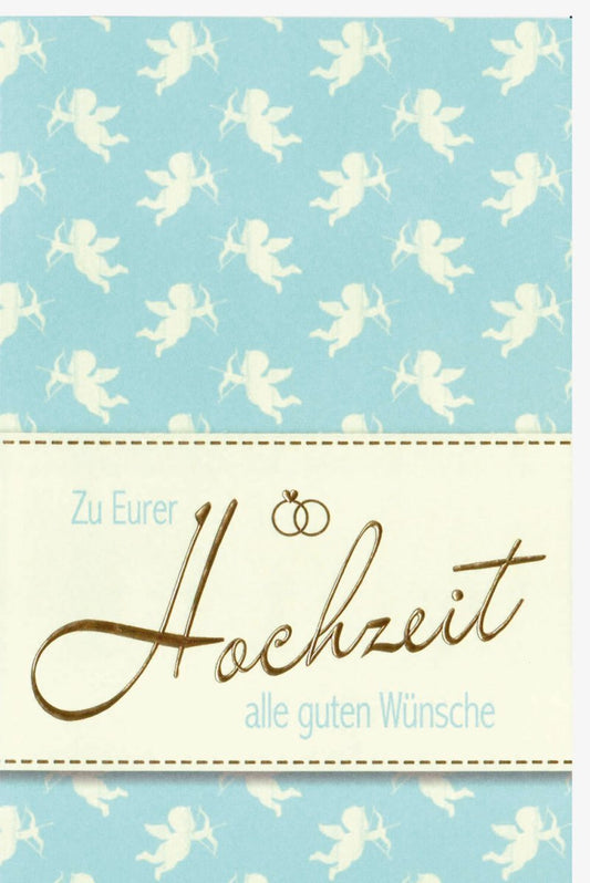 Hochzeitsglückwunschkarte - Amor Design in Blau, Romantische Grüße zur Verlobung und Hochzeit