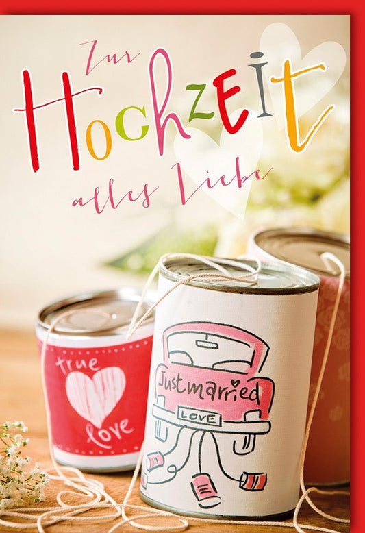 Hochzeitsglückwunschkarte "Just Married" - Romantische Herzdose & Liebevolle Wünsche zur Hochzeit
