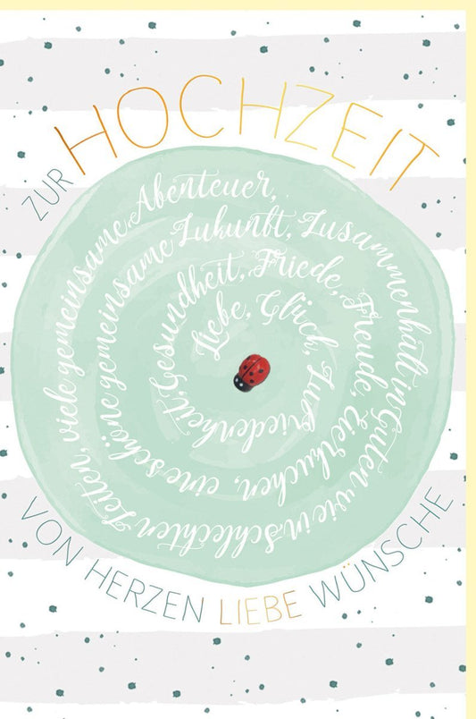 Hochzeitskarte - Elegante Glückwunschkarte mit Goldakzenten, Naturpapier & Marienkäfer - Design für frisch Vermählte und abenteuerlustige Paare