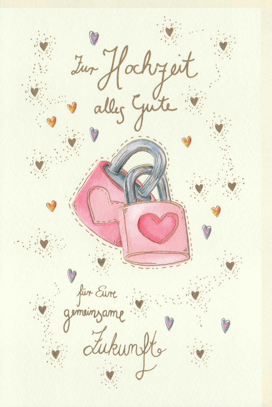 Hochzeitskarte "Ewige Liebe" - Romantisches Design mit Herzen & Vorhängeschloss, Premium - Qualität für Paare, Glückwunschkarten - Hochzeit
