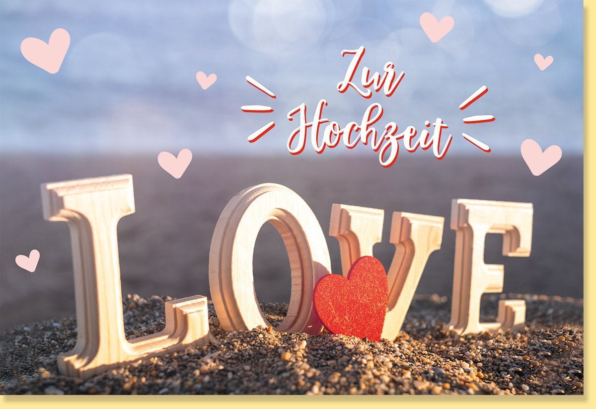 Hochzeitskarte für Brautpaare - Stilvolle Karte mit Herz - und Romantikmotiven in Beige & Rosa für Verlobung oder Valentinstag