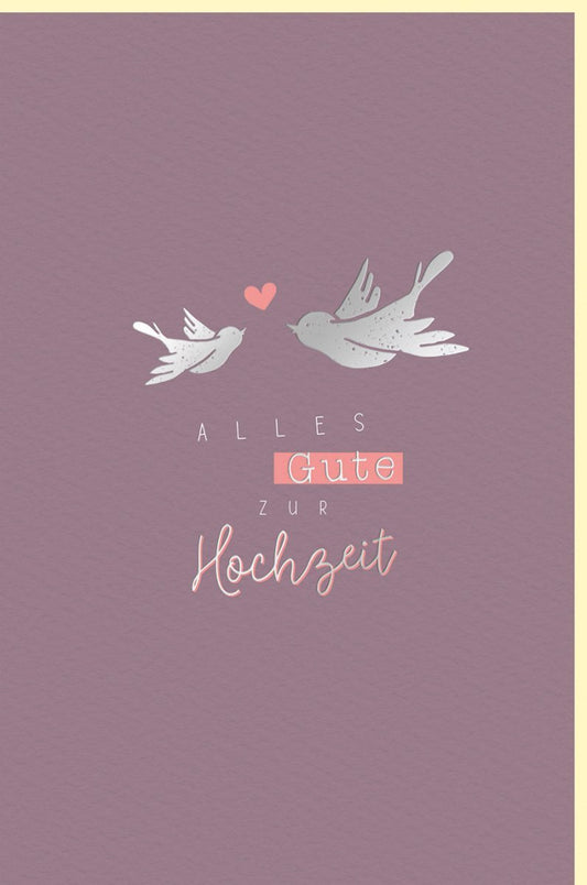 Hochzeitskarte für Paare - Romantische Karte mit silbernen Tauben & Herz in Altrosa, Glückwunsch zur Verlobung und Jubiläum
