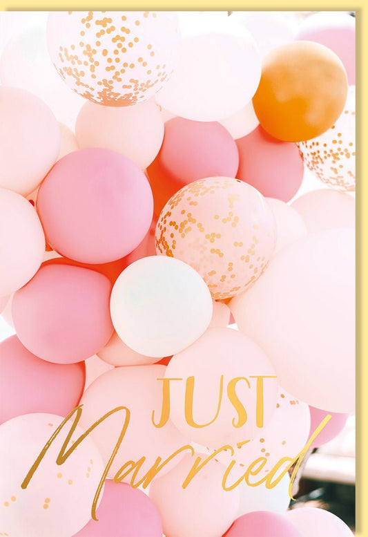 Hochzeitskarte "Just Married" - Elegante Glückwünsche mit Goldfolie & Pastell - Rosa für das Brautpaar