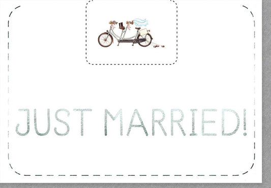 Hochzeitskarte "Just Married" - Vintage Tandem Fahrrad, Herzliche Glückwünsche für das Brautpaar, Hochzeitsglückwünsche