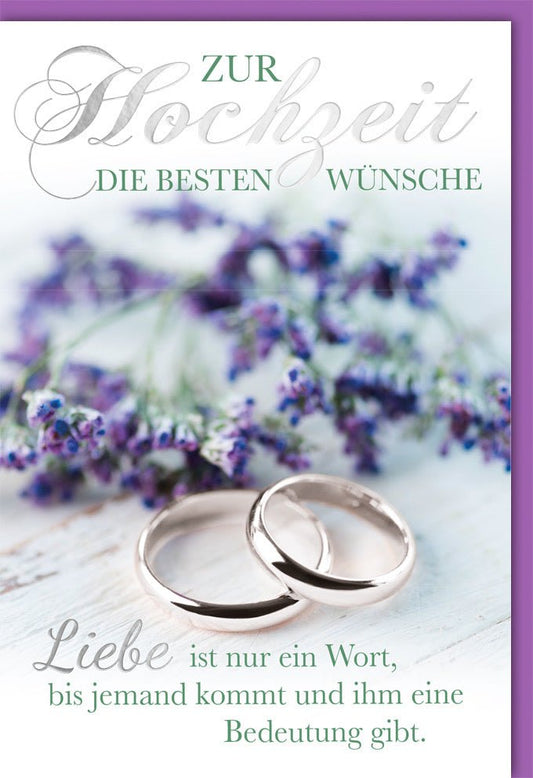 Hochzeitskarte mit Trauringen & Lavendel - Herzliche Glückwünsche zur Heirat und Verlobung