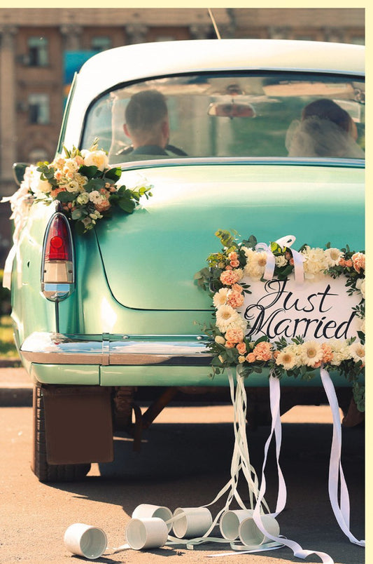 Hochzeitskarte mit Vintage Oldtimer - Motiv | Romantische Grüße in Mintgrün | Elegante Papeterie für Frischvermählte