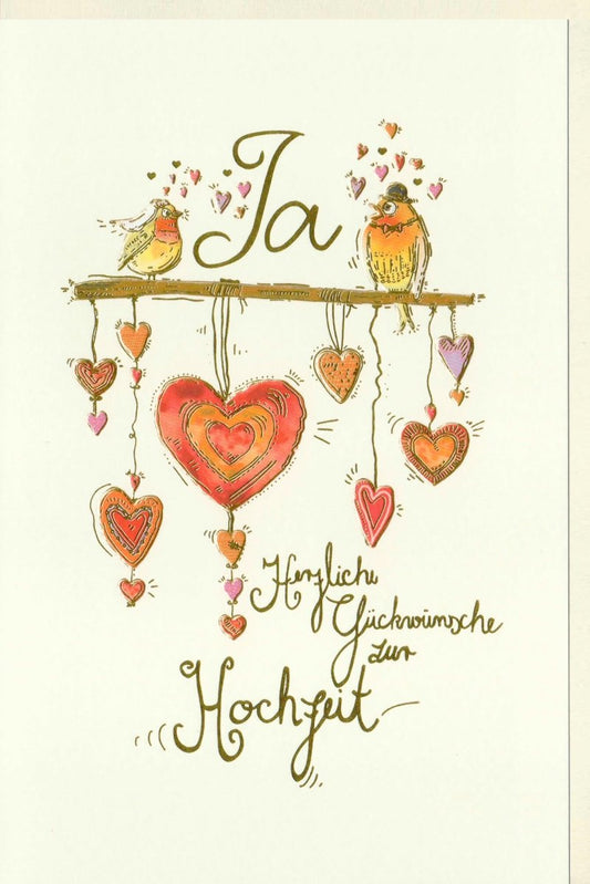 Hochzeitskarte mit Vögeln & Herzen - Romantische Karte zur Verlobung, Jubiläum & Ehe Feier