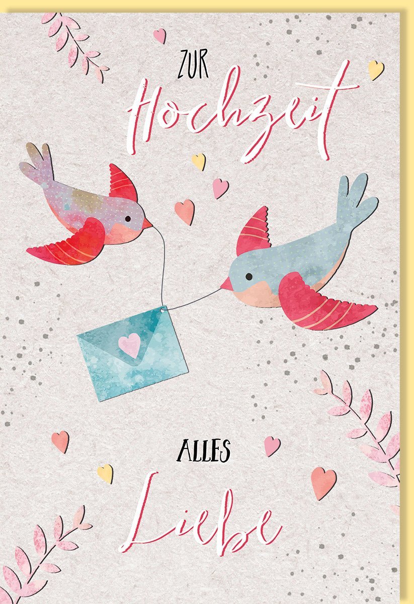 Hochzeitskarte mit Vögeln - Romantische Glückwunschkarte auf Naturkarton, Pastell Rosa für Brautpaare und Verlobungen