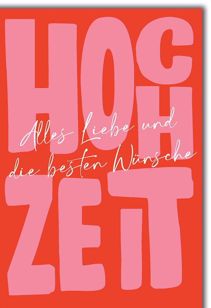 Hochzeitskarte Modern – Rote und Rosa Typografie mit Handgeschriebenem Gruß