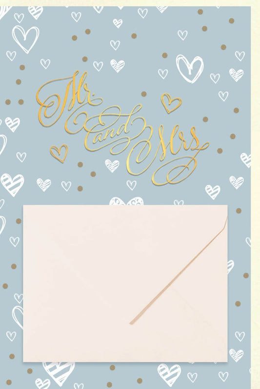 Hochzeitskarte "Mr & Mrs" - Elegantes Geldgeschenk & Glückwunsch in Gold, Weiß & Beige mit Herzen für das Brautpaar