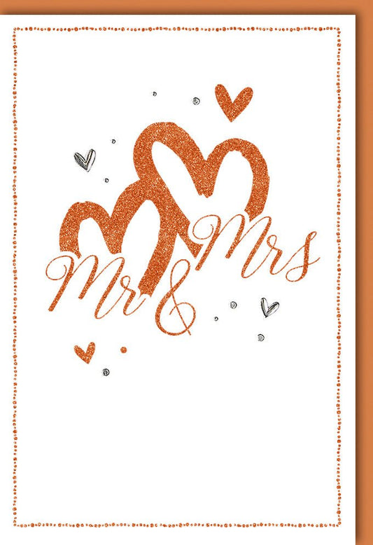 Hochzeitskarte "Mr & Mrs" - Stilvolle Glückwünsche mit Herzen, Liebe & Goldakzenten für Brautpaare