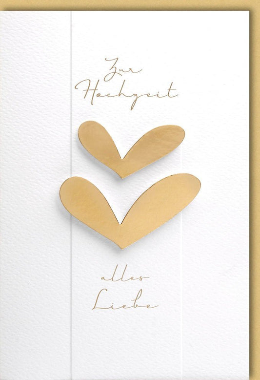 Hochzeitskarte - Premium Glückwunschkarte mit goldenen Herzen, stilvolles Design, exklusive Papeterie zur Hochzeit