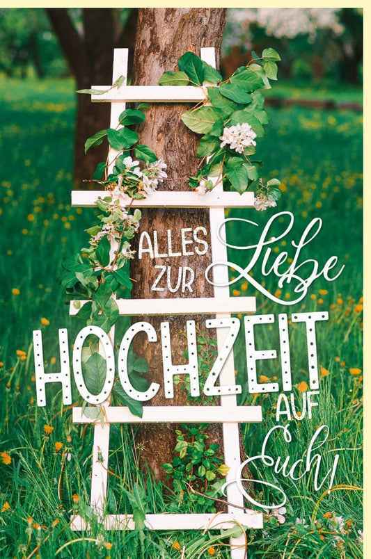 Hochzeitskarte – Romantische Glückwünsche mit Blumengestell & Baum, Naturtöne für Frühlings - und Sommerhochzeiten