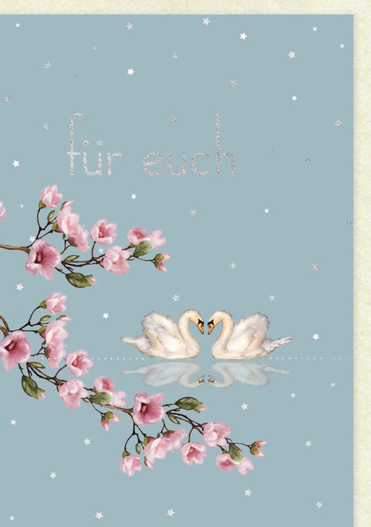 Hochzeitskarte - Romantische Pastellkarte mit Schwanenpaar & Blumen für Verlobung und Jubiläum