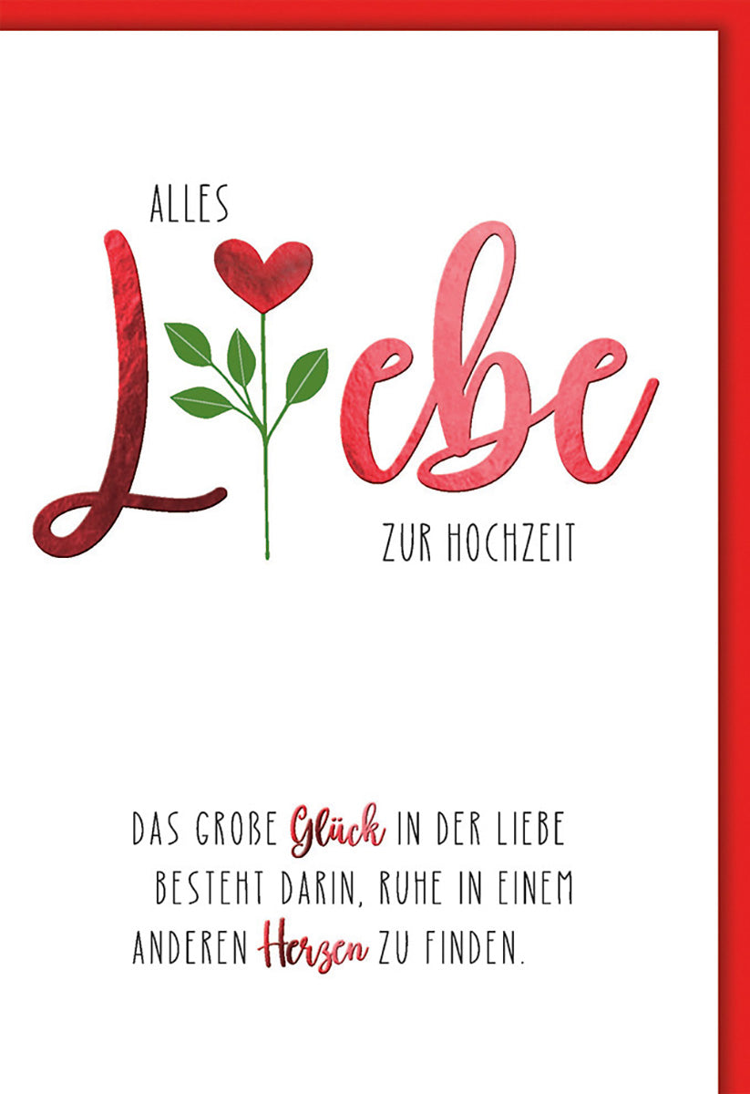 Hochzeitskarte Liebe – Herzblume in Rot mit inspirierendem Zitat und modernem Design