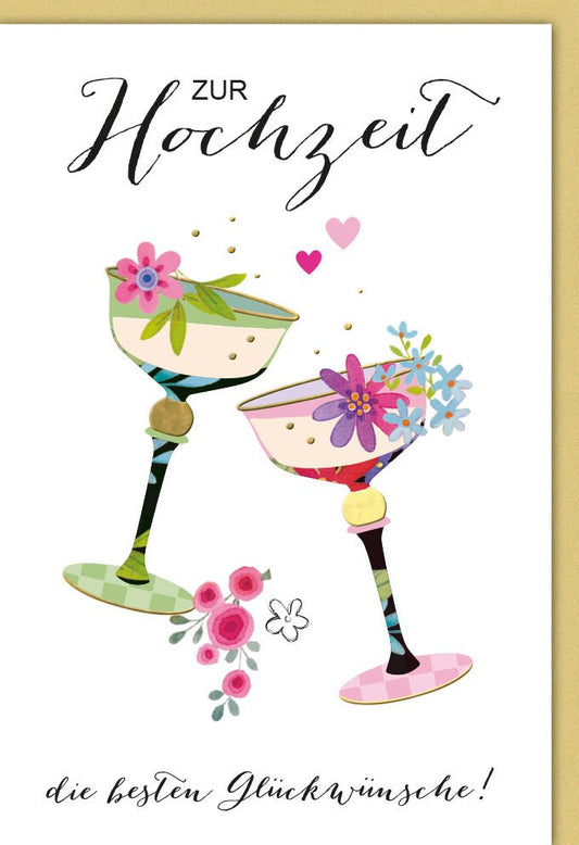 Hochzeitskarte: Stilvolle Glückwunschkarte mit bunten Kelchen und festlichem Design - Perfekte Gratulation zur Hochzeit